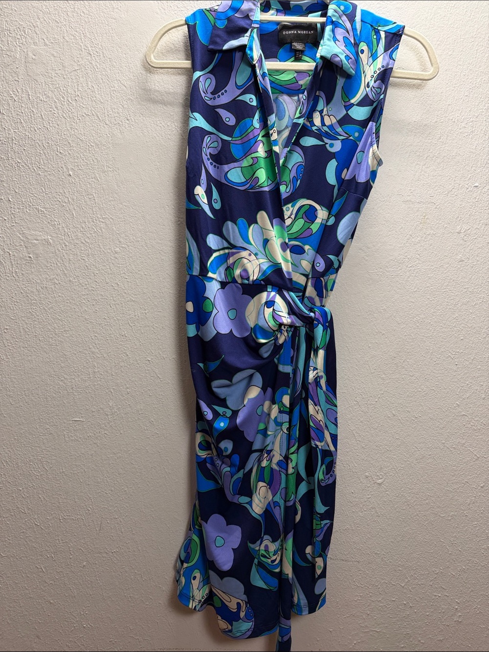 Donna Morgan Navy Multi Floral-Print Sleeveless Wrap Cover-Up